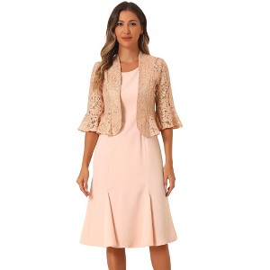 Allegra K Women's Shiny Lace Cropped Shrug and Sleeveless Wedding Midi Dress Sets - 1 of 4