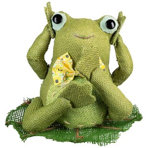 Northlight Smiling Hear No Evil Frog with Bowtie Spring Decoration - 7.5" - Green and Yellow - 1 of 4