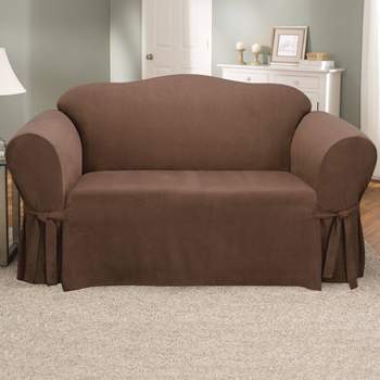 Soft Suede Loveseat Slipcover Chocolate - Sure Fit