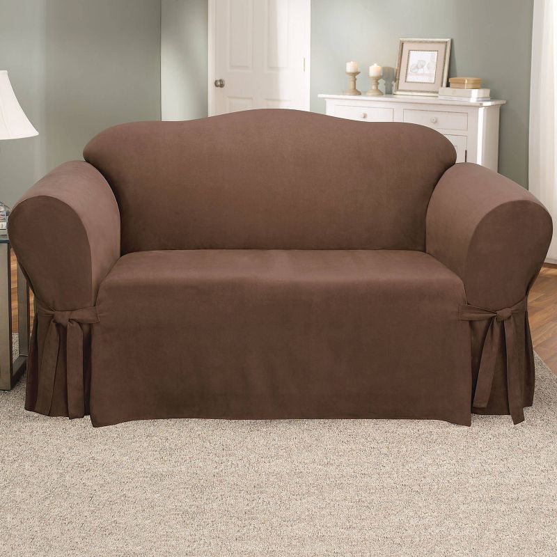 Soft Suede Loveseat Slipcover Chocolate - Sure Fit, 1 of 6