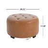 Airsurfer Large Cognac Brown Ottoman Round Tufted Ottoman Table Home Decor for Living Room Centerpiece - 3 of 4