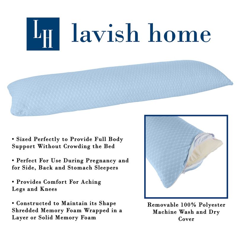 Hastings Home Memory Foam Body Pillow With Hypoallergenic Zippered Protector - Blue, 2 of 8