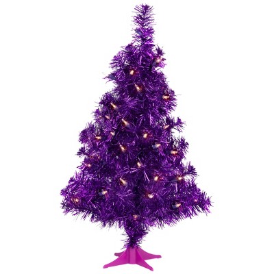 Northlight 2' Pre-lit Purple Iridescent Pine Artificial Tinsel Christmas Tree - Clear Lights