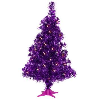 Northlight 2' Pre-lit Purple Iridescent Pine Artificial Tinsel Christmas Tree - Clear Lights