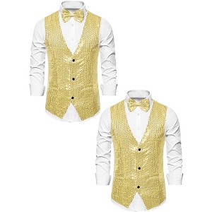 Lars Amadeus Men's Sequin Sleeveless Party Prom Waistcoat with Bow Tie 2 Packs - 1 of 4