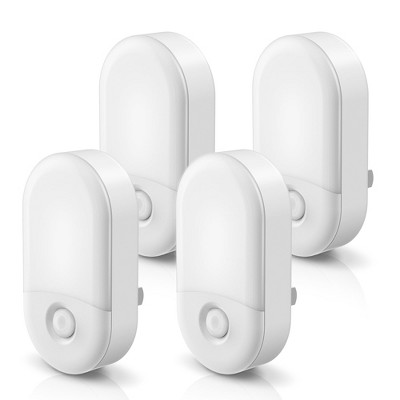 YANSUN 4-Pack 0.6W Plug-In Light Sensor Night Lights, 3000K Warm Light, Half Light Shade, 2-Step Dimming (50%/100%), US Plug