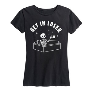 Women's - Instant Message - Halloween Skeleton Get In Loser Coffin Short Sleeve Graphic T-Shirt - 1 of 4