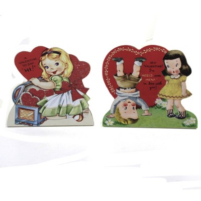 Valentine's Day 4.5" Heart Shaped Dummy Boards Set 2 Vintage Boy Girls Retro Bethany Lowe Designs, Inc.  -  Decorative Figurines