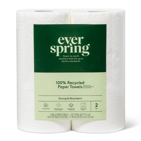 100% Recycled Paper Towels - 2 Rolls - Everspring™ : Target
