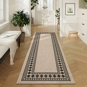 Area Rugs Modern Bordered Rug Easy Jute Rug Non-Slip Low Pile Indoor Outdoor Rugs for Living Room Patio Backyard - 1 of 4