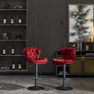 DSVIMOY Counter and Bar Stool Set of 2 Swivel Height Adjustable Velvet Bar Stools with Powder Footrest for Dining, Red, 23.98"*17.98"*18.98" - 1 of 4