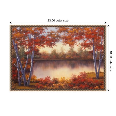 Red and Gold Trees Landscape Canvas Print with Beaded Bronze Frame