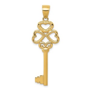 Black Bow Jewelry 14k Yellow Gold Triple Heart with Key to My Heart Pendant, 15mm - 1 of 4