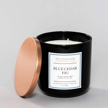 2-Wick Black Glass Blue Cedar Fig Lidded Jar Candle 12oz - The Collection by Chesapeake Bay Candle