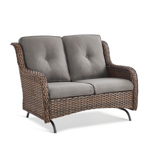 Buenhomino Patio Loveseat Rattan Glider Sofa with Curved Armrest Thicking Back & Seat Cushions for Garden Balcony Backyard - 1 of 4