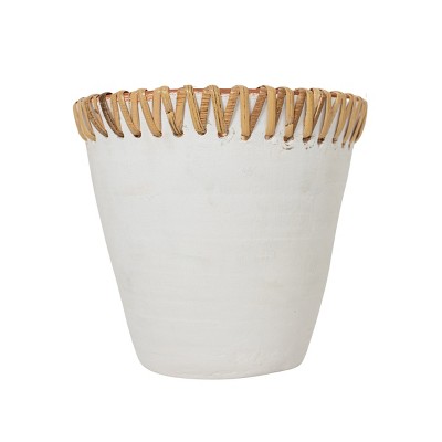 White Planter Terracotta with Woven Cane by Foreside Home & Garden