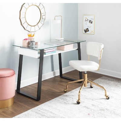 Cream Velvet and Gold Metal Swivel Task Chair