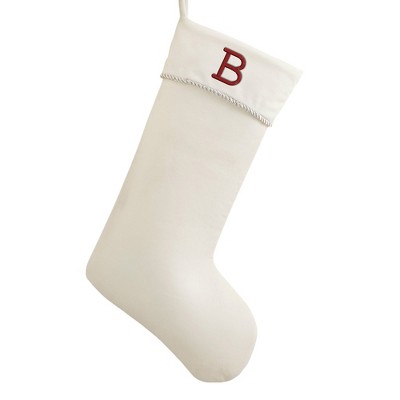 Personalization Mall Classic Christmas Embroidered Initial Ivory Christmas Stockings