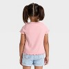 TToddler Girls' Flower Ribbed Short Sleeve T-Shirt - Cat & Jack™ Light Mauve 5T - 3 of 4