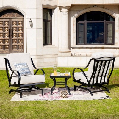 Cream 3-Piece Iron and Marble Patio Set with Cushions
