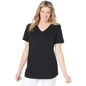 Woman Within Women's Plus Size Short-Sleeve V-Neck Shirred Tee - 1 of 4