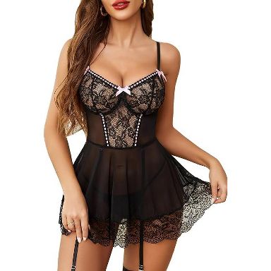 Avidlove Lingerie for Women Deep V Neck Lace Babydoll Mesh Chemise Boudoir  Nighty with Garter Belt Red XL : Target