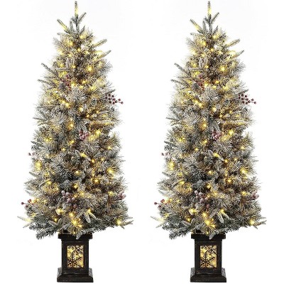 TackView Christmas Tree, Pre-Lit Artificial Christmas Tree Tabletop with Warm White Lights, Artificial Snow Flocked Pine Tree
