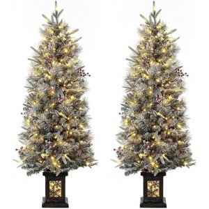 TackView Christmas Tree, Pre-Lit Artificial Christmas Tree Tabletop with Warm White Lights, Artificial Snow Flocked Pine Tree - 1 of 4