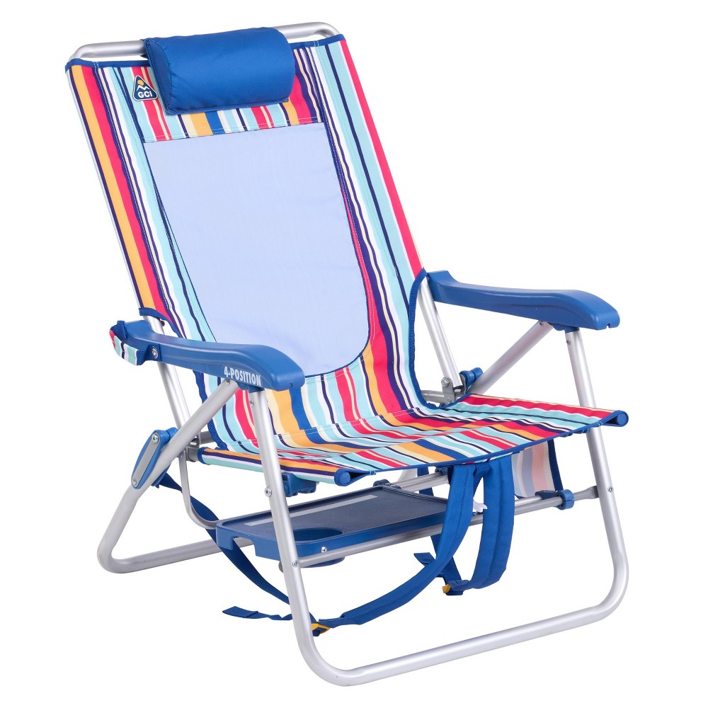 GCI Outdoor Big Surf with Slide Table Low Profile Reclining Outdoor Portable Beach Chair with Pillow - Multistripe