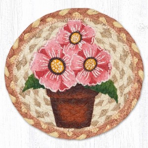 Earth Rugs Pink Floral Pot Round Coaster – 7" Jute Farmhouse Table Protection - 1 of 3