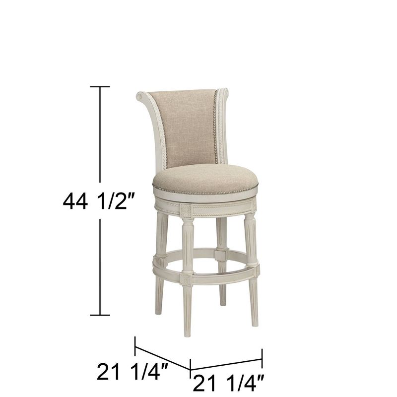 55 Downing Street Oliver Wood Swivel Bar Stool White 30 1/2" High Traditional Scroll Cream Cushion with Backrest Footrest for Kitchen Counter Height, 4 of 10