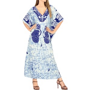 LA LEELA Women's Summer Batik Caftan House Dashiki Dress Kaftan Loungewear Nightshirts for Women Sleepwear Plus size 2X-3X Blue, Tie Dye Design - 1 of 3