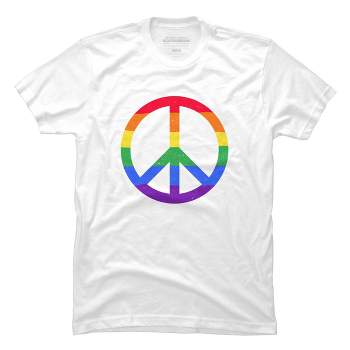 Design By Humans Rainbow Pride and Peace Sign By JuanMedina T-Shirt - White - 3X Large