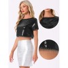 INSPIRE CHIC Women's Sequin Glitter Short Sleeve Cropped Round Neck Tassel Cocktail Party Sparkly Top - 2 of 4