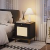 Homhougo Natural Rattan Nightstand Set of 2, Boho Bedside with Storage, End Table with Natural Rattan Decorated Drawers, Solid Metal Legs, Black - 3 of 4