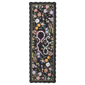Washable Scalloped Living Room Rugs, Floral Snake Print Farmhouse Bedroom Carpet, Non Slip Low Pile Dining Room Rugs - 1 of 4