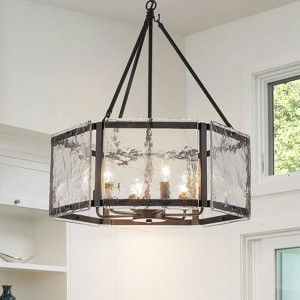 LLHZSY Black/Gold Glass Drum Chandeliers for Dining Room Living Room Entryway - W24" - 1 of 4