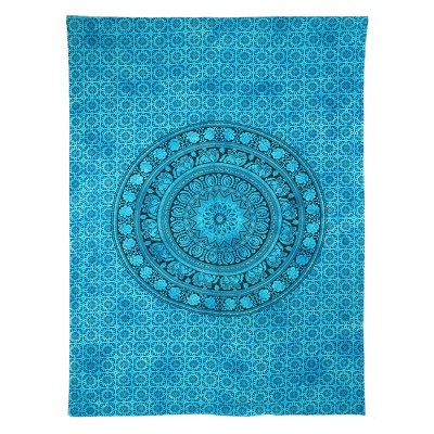 HomeRoots 80" X 56" Turquoise And Black Mandala Cotton Hanging Tapestry