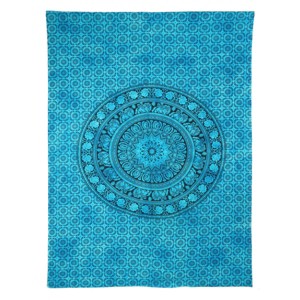 HomeRoots 80" X 56" Turquoise And Black Mandala Cotton Hanging Tapestry - 1 of 4