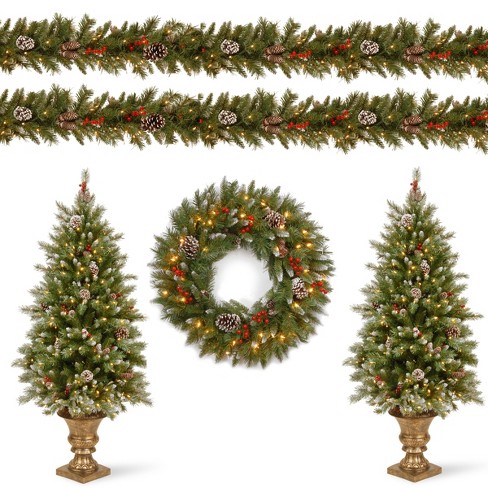  National Tree Company Pre-Lit Artificial Christmas Garland,  Green, Crestwood Spruce, White Lights, Decorated with Pine Cones, Berry  Clusters, Plug In, Christmas Collection, 9 Feet : Home & Kitchen