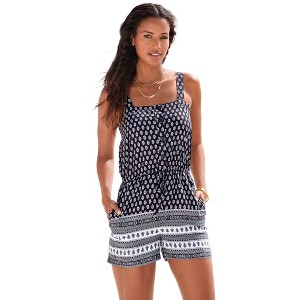 Women's Patterned Button Detail Romper - LASCANA - 1 of 4