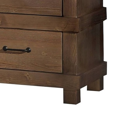 Antique Oak Two Drawer Nightstand with Metal Handles