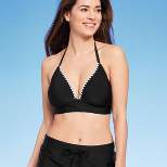 Women's Crochet Trim Halter Bikini Top - Kona Sol™ Black