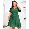 Coolmee Coolmee Womens Plus Size Mini Dress Casual V Neck Button Down Ruffle Short Sleeve Swing Shirt Dress with Belt - 3 of 4