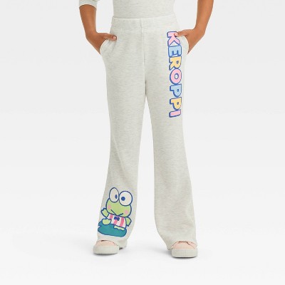 Girls' Keroppi Dreamy Fleece Flare Sweatpants - Oatmeal L Plus : Target