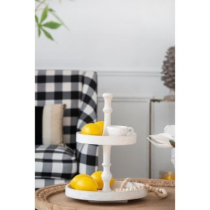 Racxily White Two-Tiered Round Wooden Tray,Decorative Tray-Versatile Design,Durable MDF/Fir/Iron,Perfect for Cakes,Antiques & Guest Servings - 1 of 4