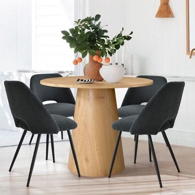 Dwen+Edwin 5-Piece Dining Table Set for 4, 35" Manufactured Oak Grain Table with 4 Upholstered Boucle Chairs for Dining Room - Maison Boucle