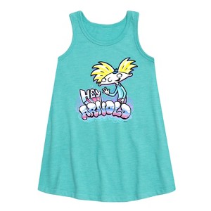 Girls' - Hey Arnold! - Airbrush Arnold Graphic Sleeveless Aline Dress - 1 of 3