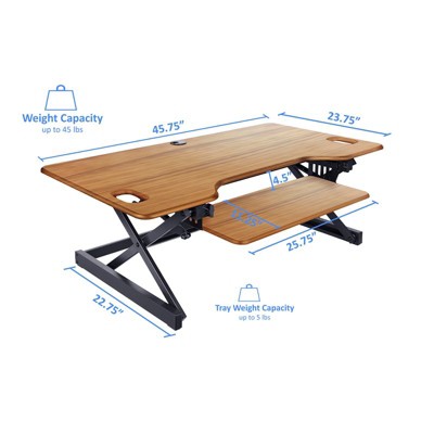 Teak Laminated 46" Wide Adjustable Desk Converter with Triple Monitor Support