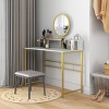 GlasFlength Vanity Tables Makeup Vanity Desk Large Vanity Table Dressing Table with Round Mirror for Bedroom, White, 41.3"*19"*54.3" - 2 of 4
